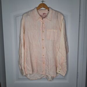 Tommy Bahama Linen Shirt Mens XL Orange Striped Long Sleeve Button Resort Beach